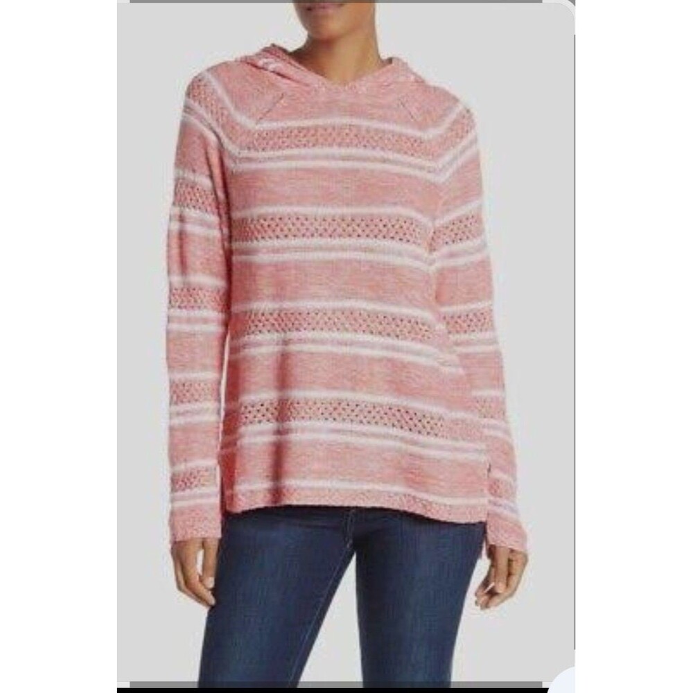 Tommy Bahama Anacapa Marled Linen Blend Hoodie Women's Small Coral Coastal Beach